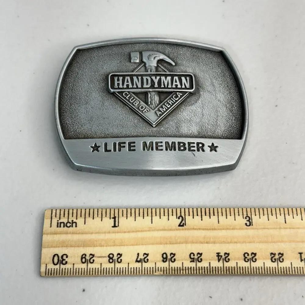 VTG 1996 Handyman Club Of America Life Member Silver Belt Buckle Hammer Emblem